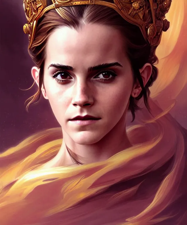 Image similar to Emma Watson as a monkey king, sci-fi, amber eyes, face, long hair, fantasy, intricate, elegant, highly detailed, digital painting, artstation, concept art, smooth, sharp focus, illustration, art by artgerm and greg rutkowski and alphonse mucha