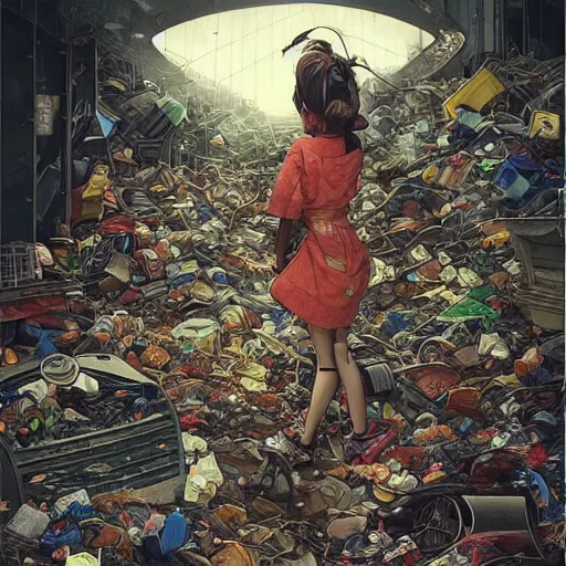 Prompt: trashcans and dumpsters + garbage, rotary symmetrical, dynamic lighting, darker intense, detailed, by bambang nurdianshyah, garis edelweiss, roby dwi antono and dan mumford, ayami kojima, takato yamamoto, barclay shaw, karol bak, yukito kishiro, norman rockwell