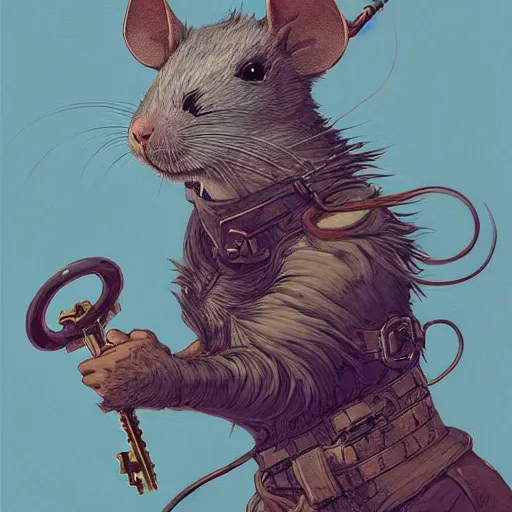 Prompt: a detailed portrait of a rat guardian holding a key, by victo ngai and justin gerard, digital art, realistic painting, very detailed, fantasy, high definition, cinematic light, dnd, trending on artstation