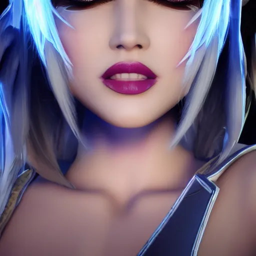 Image similar to still of pretty Ashe (League of Legends) in KDA More music video. 3d render, octane render, game art, realistic, highly detailed, trending on artstation, 4k, trending on artstation, pixar, cgsociety, unreal engine 5, redshift render, trending on artstation, blender, behance, cg