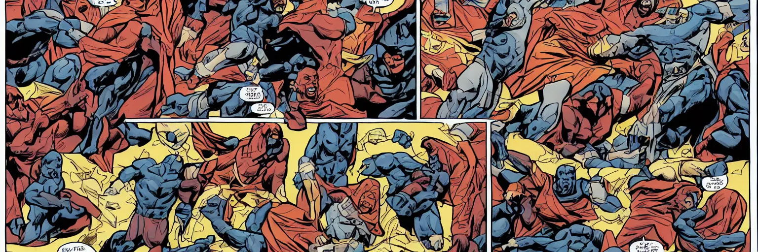Prompt: Jesus and Darkseid fighting each other. Comic Illustration. Comic Sequence.
