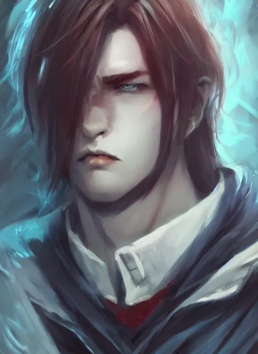 Image similar to detailed beautiful cool male character art depicting a vampire monster, concept art, depth of field, on amino, by sakimichan patreon, wlop, weibo, bcy. net, newgrounds high quality art on artstation.