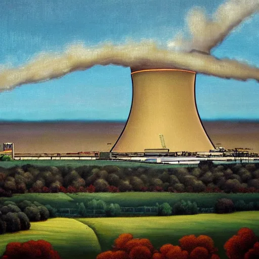 Image similar to the springfield nuclear power plant, an oil painting by montgomery burns and waylon smithers