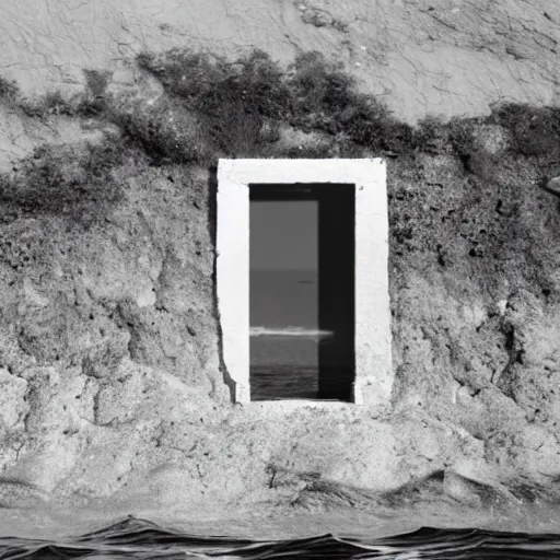 Prompt: a door in the side of a sea cliff