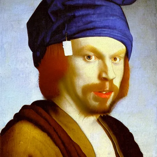 Prompt: Masterpiece Portrait of carrot top, dressed thobe, Ghutra and Egal, style of Johannes Vermeer