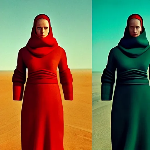 Image similar to colour aesthetic highly detailed photography portrait, characters with hyperrealistic highly detailed faces. from dune ( 2 0 2 1 ) by alejandro hodorovski and denis villeneuve and gregory crewdson style with many details by mike winkelmann and vincent di fate in sci - fi style. volumetric natural light hyperrealism photo on red dsmc 3 system