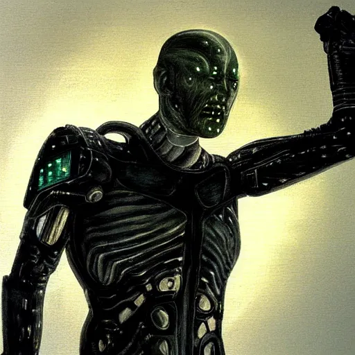 Image similar to locutus of borg from star trek the next generation. realistic concept art painting,