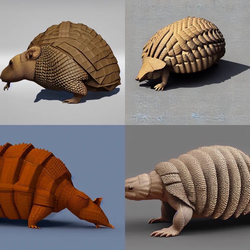 Prompt: Low-poly 3d render of an Armadillo