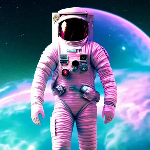 Image similar to vaporwave astronaut in space. art deco. digital art. 8k resolution.