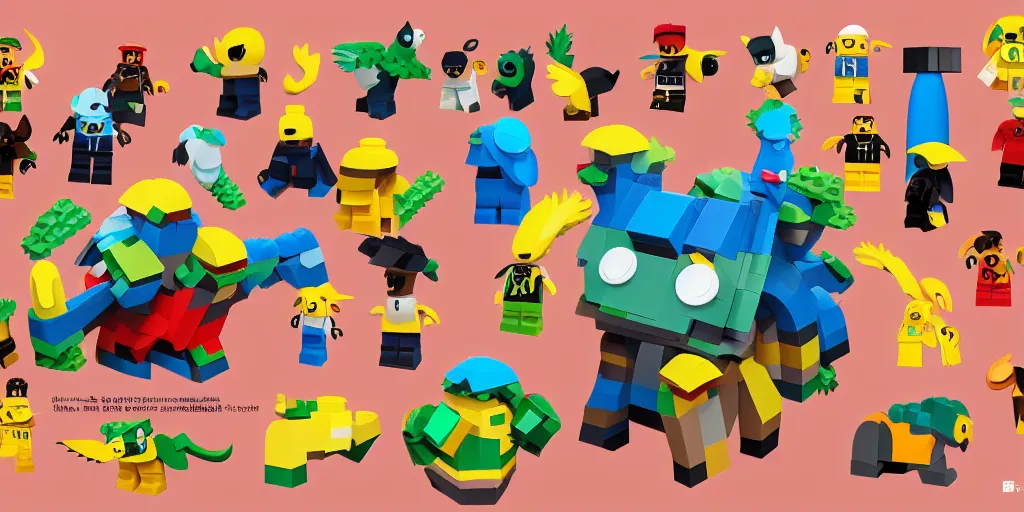 Image similar to tiny creature made of one brick, four legged, big cute eyes, quadrupedal, cute looking, kawaii, sharp focus, character, game concept art, blocky, lego mixels, flat toon style like katamari damacy inspired, pokemon inspired, promotional image