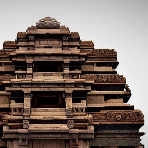 Prompt: 4 k unreal engine render of an ancient never seen before indian high detail temple. mirroring water