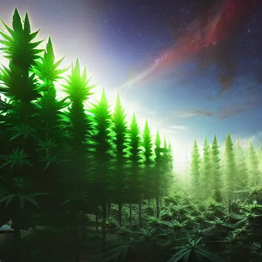 Prompt: marijuana farm outdoor galaxy, concept art, trending on artstation, Beeple