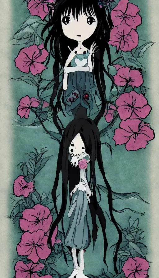 Prompt: the being death as a cute anime girl from a studio ghibli film inspired by the death tarot card