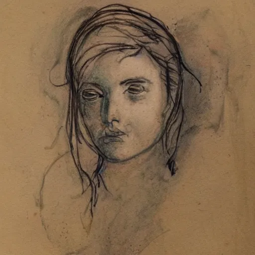 Image similar to hand drawn portrait showing pencil, ink, watercolor and ink work on paper with an old paper texture in the style of the old masters