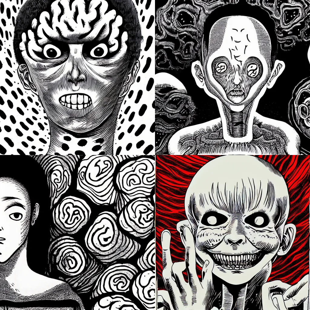 Prompt: a brain, by Junji Ito