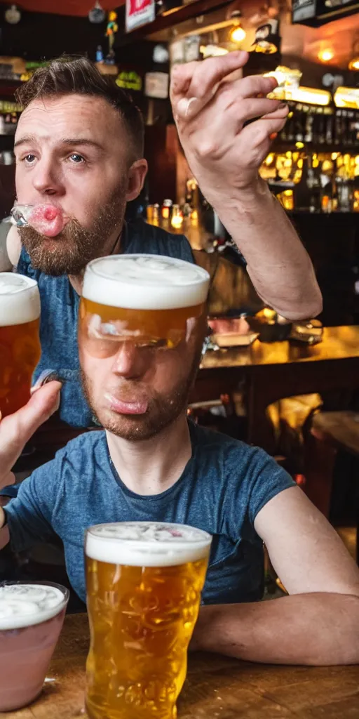 Image similar to british man eating pickled eggs and pints at the pub