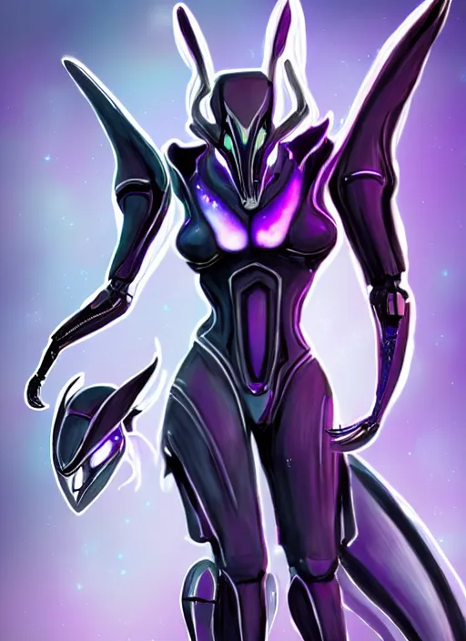 Image similar to cinematic front shot, cosmic sized proportional stunning beautiful hot female warframe, detailed sleek robot mecha female dragon head, metal ears, sleek purple eyes, sleek silver armor, smooth, nebula sized, holding a planet, epic proportions, epic size, epic scale, furry art, dragon art, giantess art, warframe fanart, furaffinity, deviantart