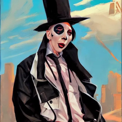 Image similar to Greg Manchess portrait painting of Marilyn Manson as Overwatch character, medium shot, profile picture, Organic Painting, sunny day, Matte Painting, bold shapes, hard edges, street art, trending on artstation, by Huang Guangjian and Gil Elvgren and Sachin Teng