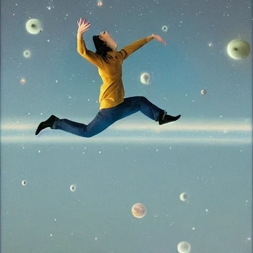 Image similar to A person floating through space in a lucid dream by Hardy, David A.