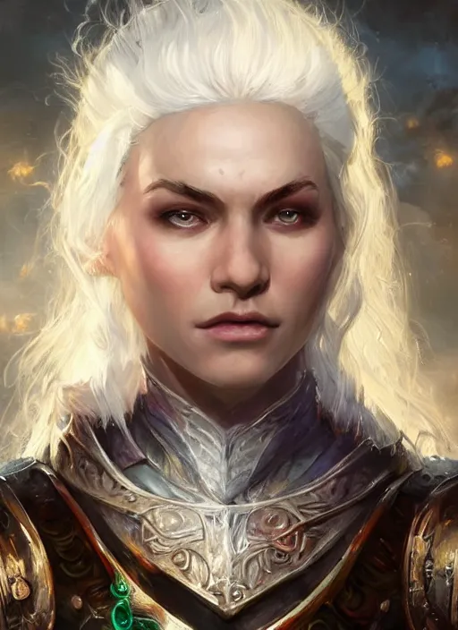 Image similar to human white hair young, ultra detailed fantasy, dndbeyond, bright, colourful, realistic, dnd character portrait, full body, pathfinder, pinterest, art by ralph horsley, dnd, rpg, lotr game design fanart by concept art, behance hd, artstation, deviantart, hdr render in unreal engine 5