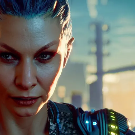 Prompt: myanna buring in cyberpunk 2 0 7 7, unreal engine 5 4 k, hyperdetailed photorealism