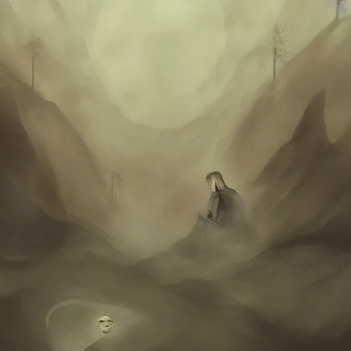 Image similar to dissociation, derealization, disconnection, fantasy illustration, detailed, abstract, amorphous, misty and eerie
