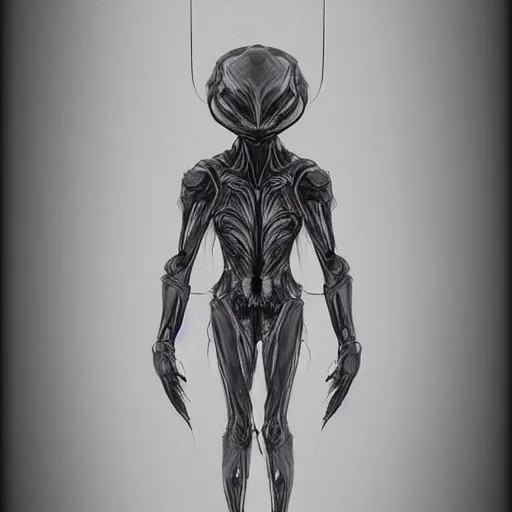 Prompt: alien humanoid creature concept art blueprint, trending on artstation