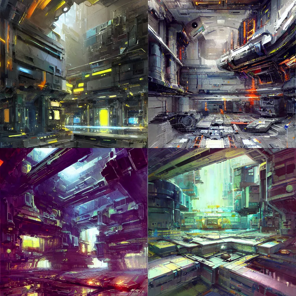 Prompt: a rectangular doorway in the middle surrounded by complex machinery in a concrete room is a portal to another dimension. in the style of john berkey. trending on artstation and deviantart. digital art. sci - fi