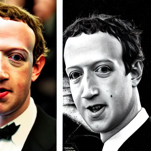 Prompt: mark zuckerberg as the penguin in Batman returns directed by Tim burton movie poster portrait concept art