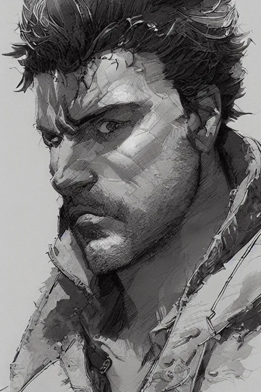 Image similar to portrait of joseph joestar, pen and ink, intricate line drawings, by craig mullins, ruan jia, kentaro miura, takehiko inoue, greg rutkowski