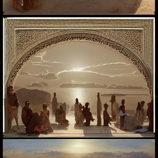 Image similar to detailed portrait of a salt lake, exterior, filigree ornaments and greek architecture, artstation, bouguereau, in africa, cinematic