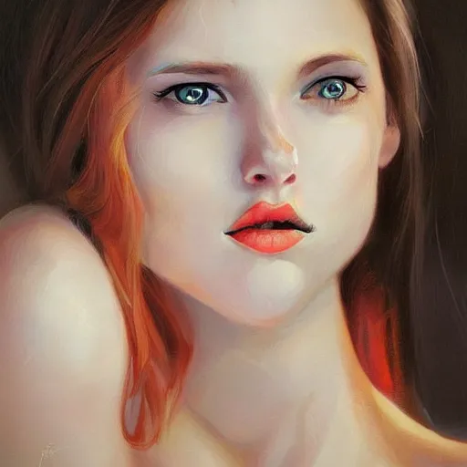 Image similar to playful female portrait art oil paintings and illustrations by bryen frost