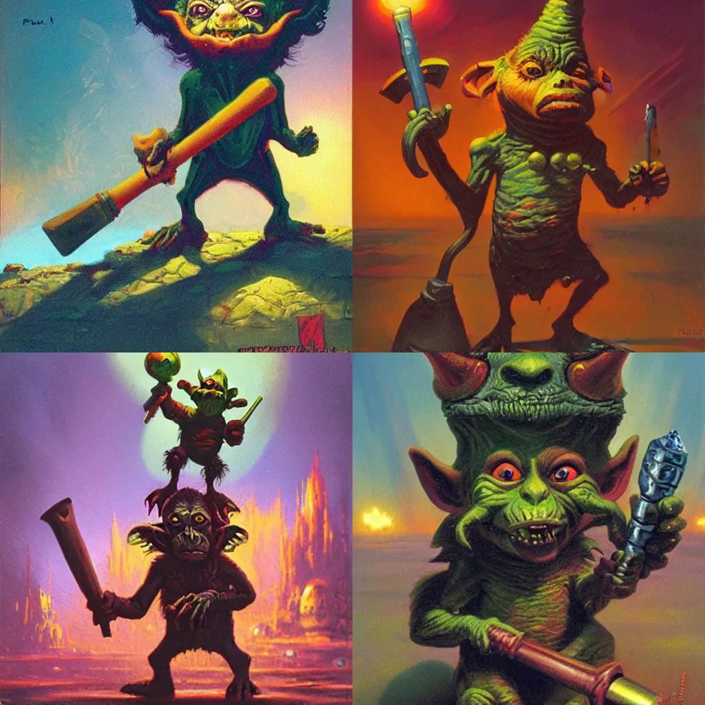 Prompt: a goblin holding a hammer by Paul Lehr and Arthur Adams