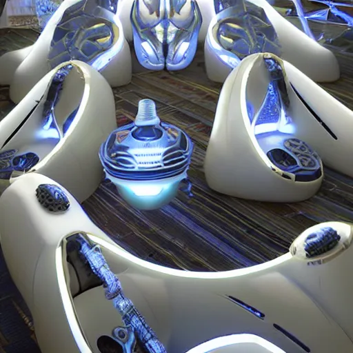 Image similar to cybernetic pods, individual healing pods, humans sleeping, elaborate, highly detailed, dim lighting