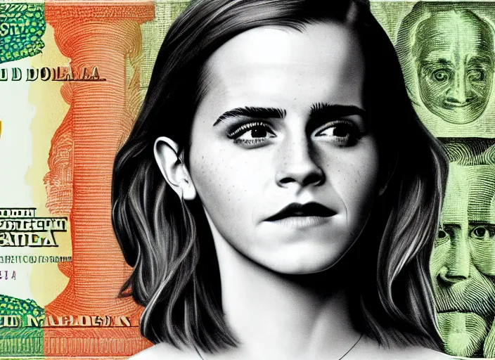 Image similar to emma watson on the american dollar bill