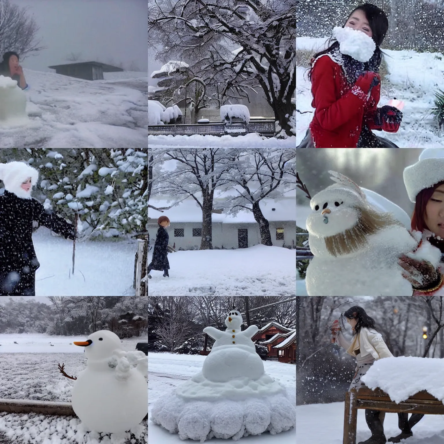 Prompt: 雪 女 か 獲 物 を 見 守 るホラー 映 画 のスチール 写 真