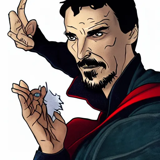 Prompt: dr strange holding a black towelette to his eye
