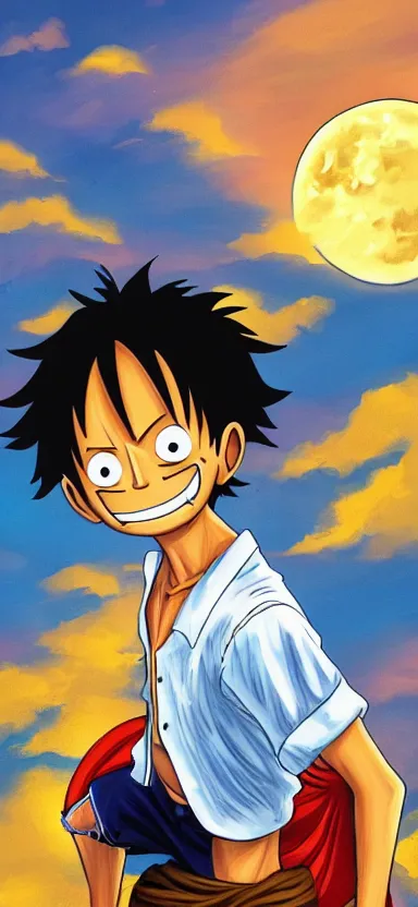 Image similar to “ a portrait photo of luffy in the moon, side shot, by shunji dodo, 8 k resolution, high quality ”