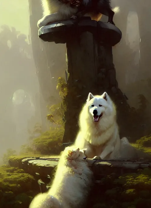 Prompt: samoyed by bayard wu, anna podedworna, gaston bussiere, greg rutkowski