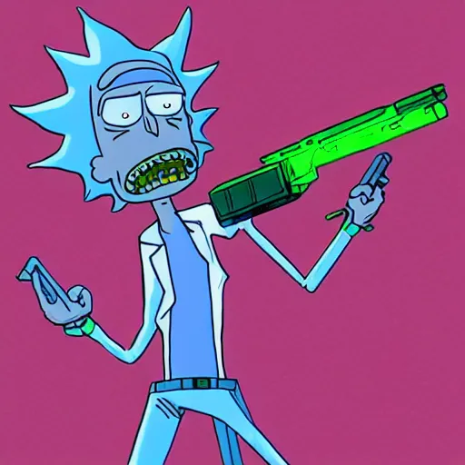 Prompt: portrait of alien rick holding a cybernetic rifle, rick and morty forever and forever a hundred years! g