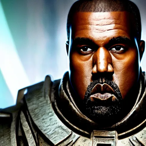 Prompt: Kanye West as the emperor of humanity from warhammer 40k in Gears of War, splash art, movie still, cinematic lighting, detailed face, face, dramatic, octane render, long lens, shallow depth of field, bokeh, anamorphic lens flare, 8k, hyper detailed, 35mm film grain