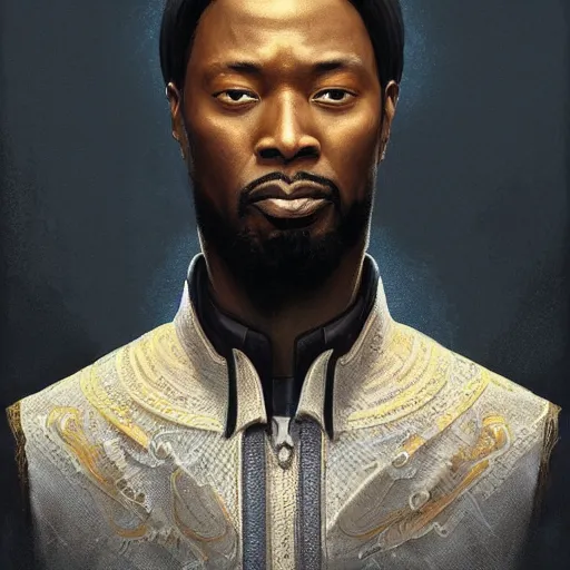 Image similar to a portrait of rza as a wizard, upper half portrait, urban motifs, intricate, elegant, highly detailed, digital painting, trending on artstation, concept art, smooth sharp focus, illustration, art by artgerm and greg rutkowski