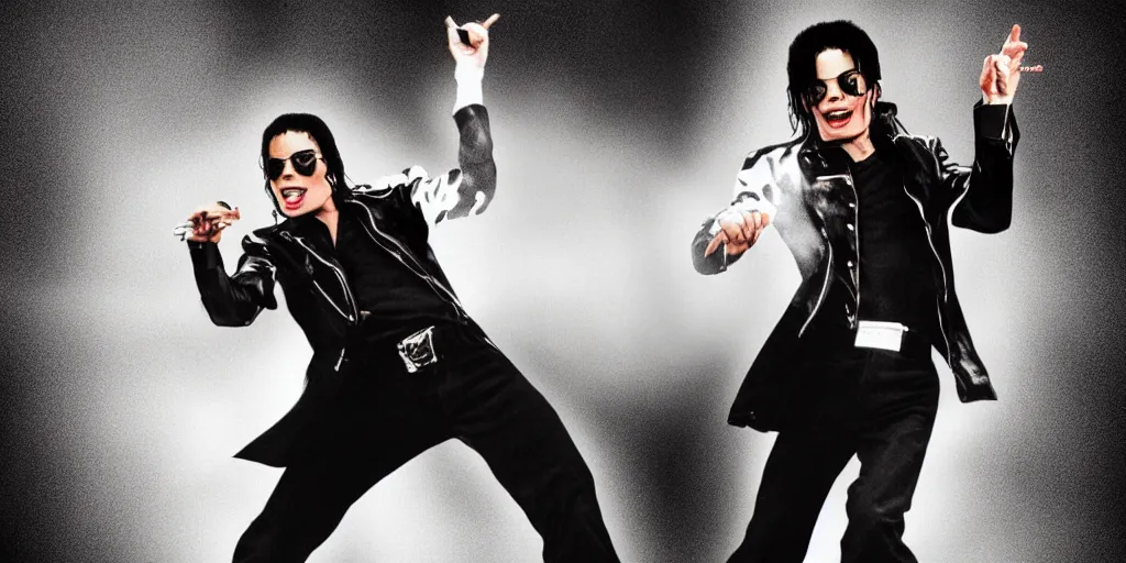 Image similar to michael jackson this is it by himself 2 0 0 9 style wearing shades, studio solo, this is it style, photo real, motion blur, solo, by himself, heroic pose, real life, spotted, ultra realistic face, accurate, 4 k, movie still, uhd, sharp, detailed, cinematic, render, modern