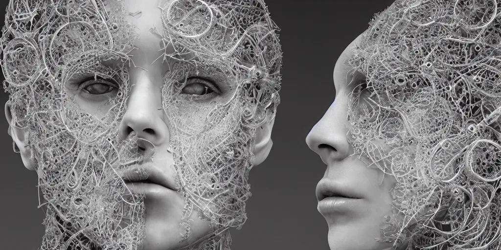 Image similar to hyperrealistic photography of a stunningly beautiful cyborg male, intimate, intricate filigree, fibonacci, in the style of beth cavener, jin kagetsu, and wlop, highly detailed, chrome face symmetry, masterpiece, award winning, sharp focus, concept art, high key, ambient lighting, 8 k, octane render,