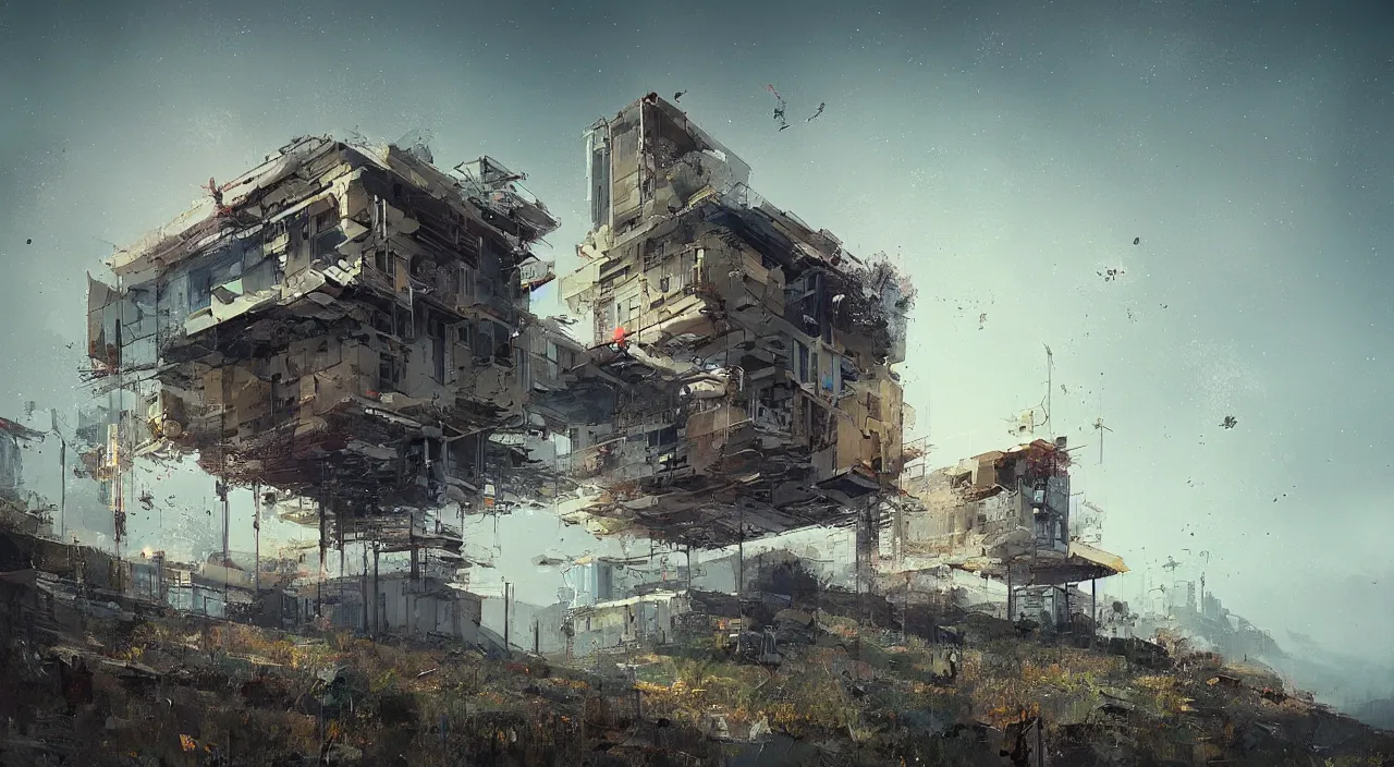 Image similar to a building in a stunning landscape by Ismail Inceoglu