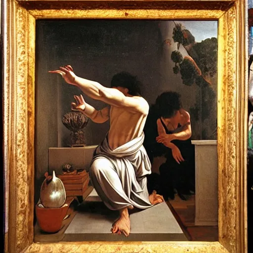 Image similar to caravaggio painting of qigong and tea