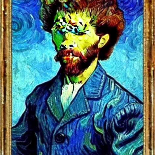 Image similar to ! bob ross! at his easel, painting a van gogh picture