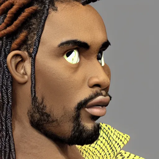 Prompt: east african man, with twists for hair, extremely detailed, intricate, 4 k