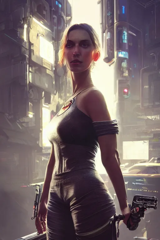 Image similar to Photorealistic illustration, beautifull women with beautifull clothe , cyberpunk 2077, sci-fi, futuristic, intricate, elegant, highly detailed, digital painting, artstation, concept art, smooth, sharp focus, art by artgerm, greg rutkowski and alphonse mucha