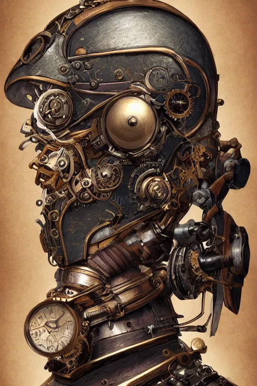 Image similar to steampunk helmet fantasy art mask robot ninja stylized digital illustration sharp focus, elegant intricate digital painting artstation concept art global illumination ray tracing advanced technology chaykin howard and campionpascale and cooke darwyn and davis jack